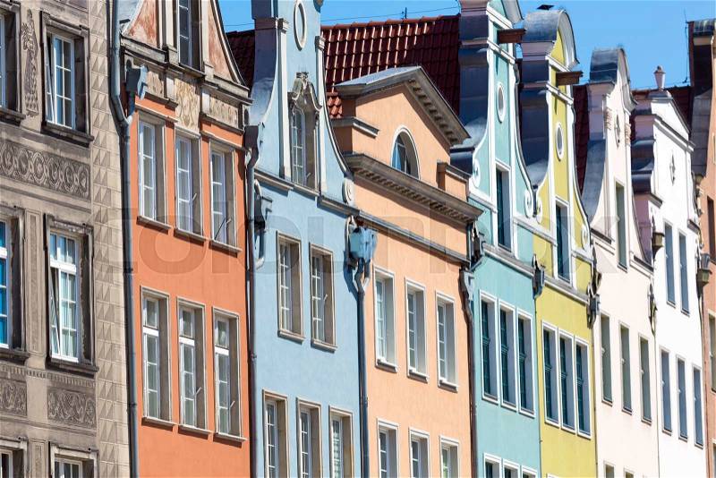 Colorful houses in Gdansk, Poland, stock photo