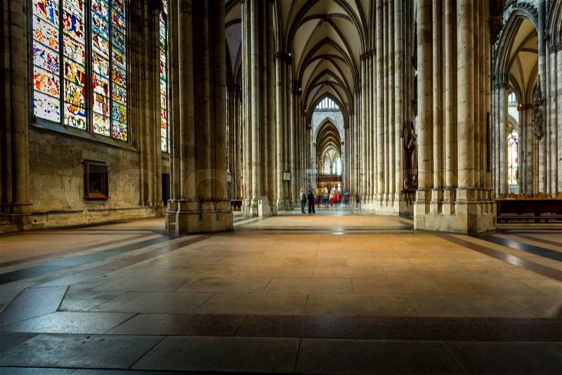 COLOGNE, GERMANY - AUGUST 26: walk way inside the Cologne Cathedral on August 26, 2014 in Cologne, Germany. commenced in 1248 and complete finished in 1880 , stock photo