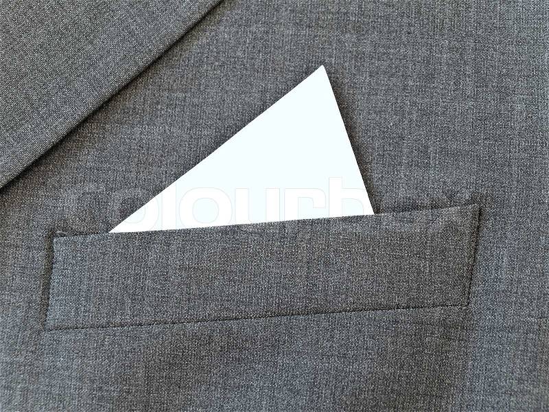 Close up suit pocket with white handkerchief, stock photo