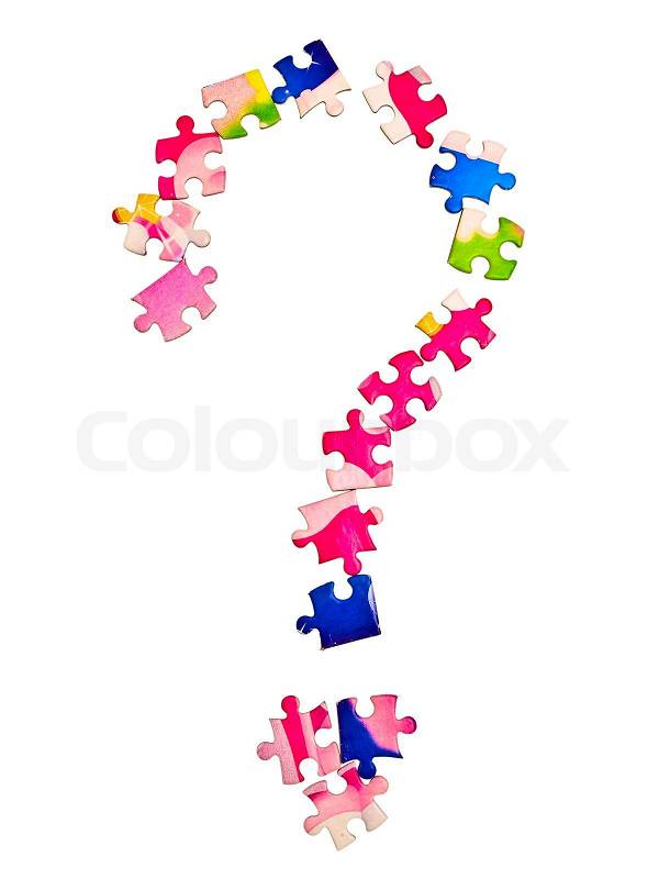 Puzzle in the question form at the white background, stock photo