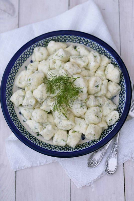 Lazy dumplings of cottage cheese and dill, stock photo