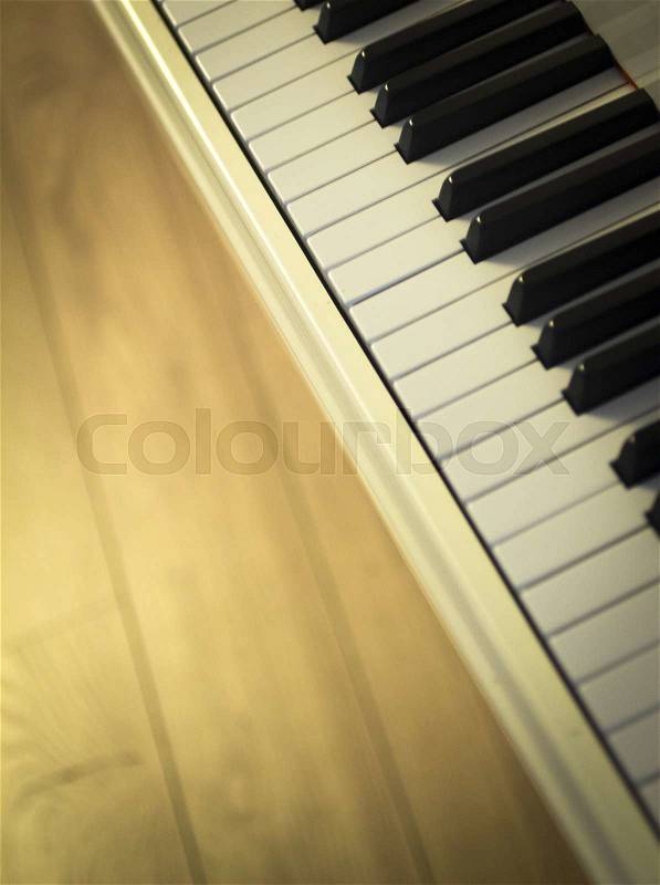 Piano concert keyboard keys in nightclub classical jazz music concert wedding reception party, stock photo