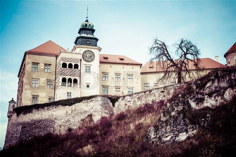 View of Pieskowa Skala Castle and garden, medieval building near Krakow, Poland , stock photo