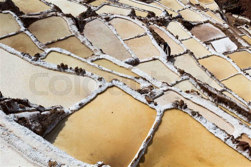 Peru, Salinas de Maras, Pre Inca traditional salt mine (salinas). , stock photo