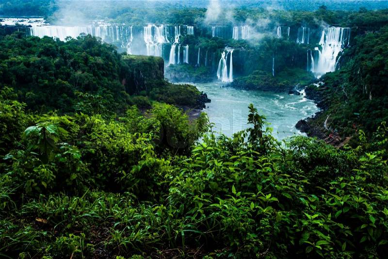 Iguassu Falls, the largest series of waterfalls of the world, view from Brazilian side , stock photo