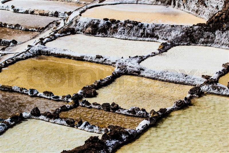 Peru, Salinas de Maras, Pre Inca traditional salt mine (salinas). , stock photo