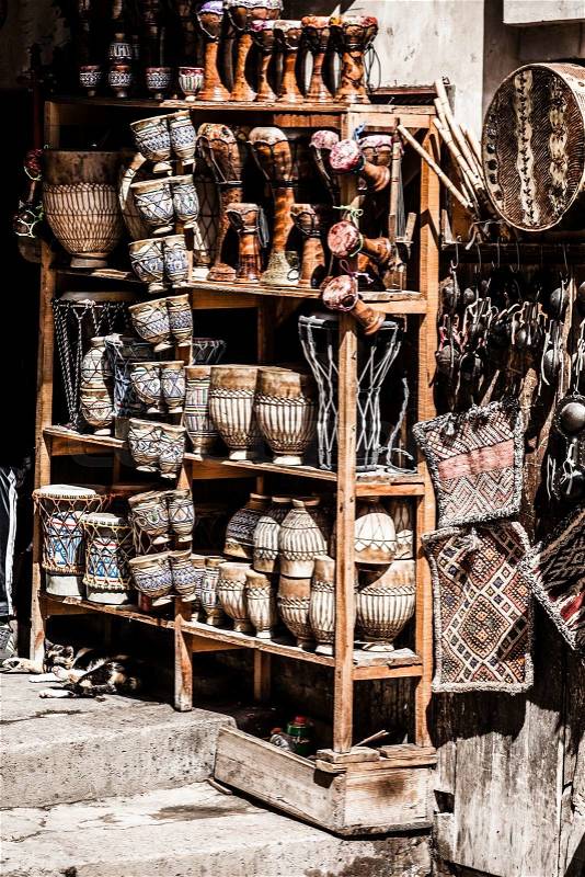 Moroccan souvenir shop in local street, stock photo