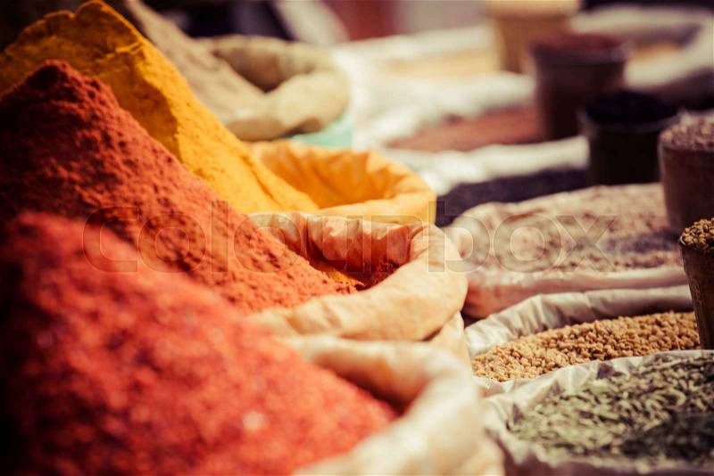 Traditional spices market in India. , stock photo