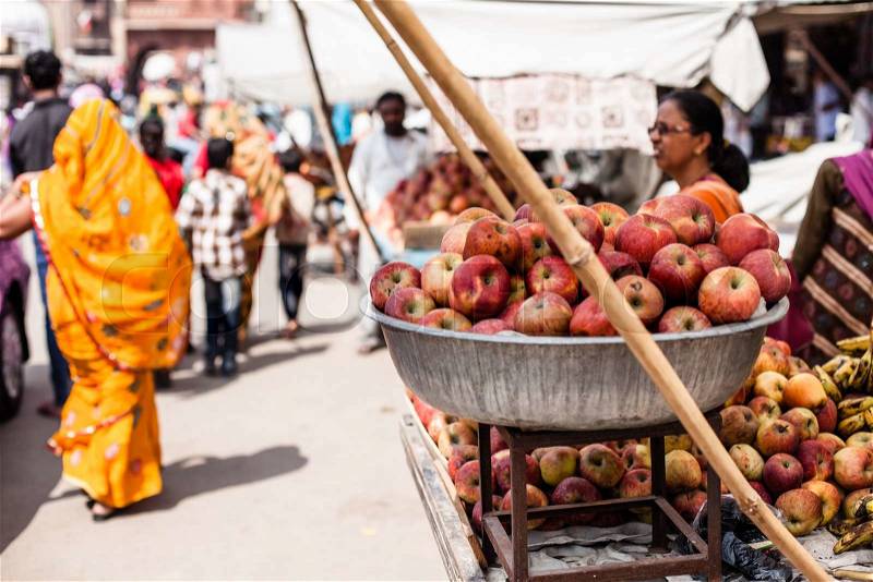 Asian farmer\'s market selling fresh apples, stock photo