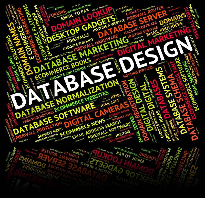 Database Design Represents Computing Computer And Words, stock photo