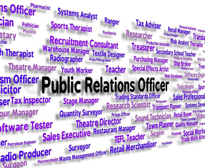 Public Relations Officer Showing Press Release And Occupations, stock photo