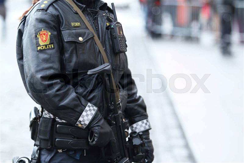 Norwegian armed police officer, stock photo