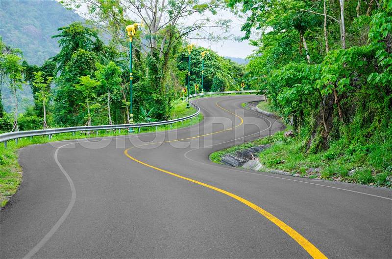 An empty S-Curved road on skyline drive, stock photo