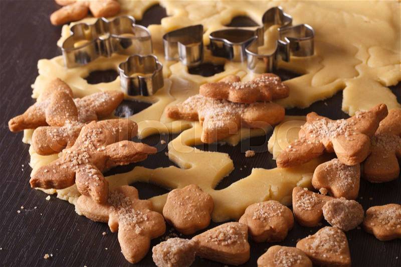 Cooking sweet biscuits in the shape of hearts and butterflies close-up on the table. horizontal , stock photo