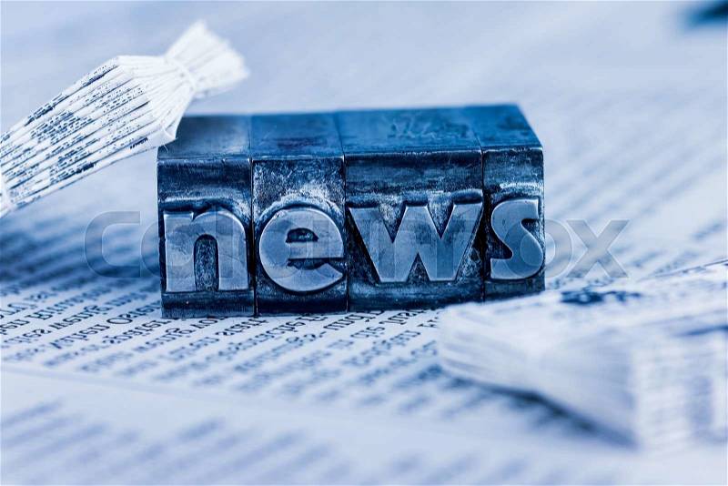 The word news written with lead letters. photo icon for newsletters, newspapers and information, stock photo