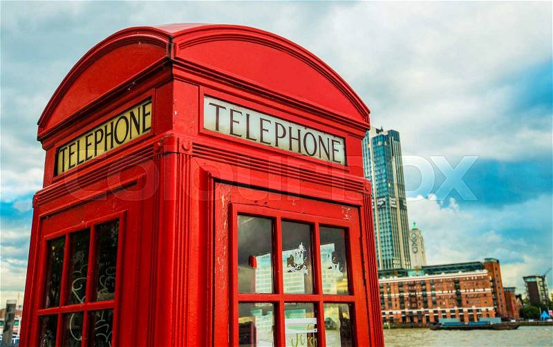 London Red Telephone Box. Famous Telephone Box. London, England, United Kingdom, stock photo