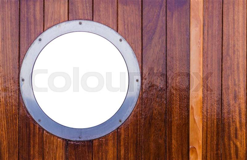 Marine Window in Wooden Ship Wall. Isolated Window Section, stock photo