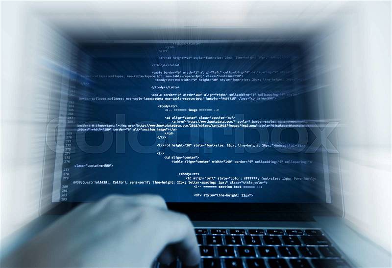 Web Design and Programming Work. Programming on a Laptop Computer, stock photo