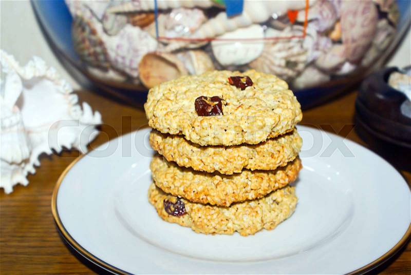 Diet and Sports Food: Tasty Cookies with Raisins. Studio Photo, stock photo