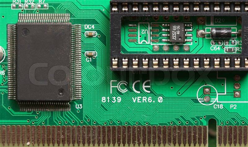 Electronics. Chips on the printed-circuit-board, stock photo