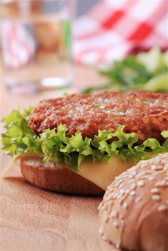 Hamburger without upper part, stock photo