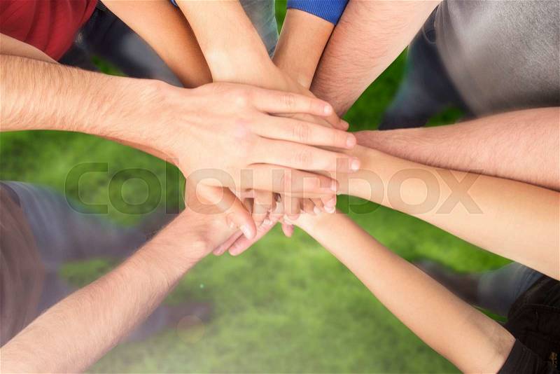 Group of Friends with Hands in Stack, Teamwork, stock photo