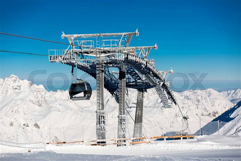 The top station of the Schwarze Schneid gondola at Soelden ski resort in Austria, stock photo