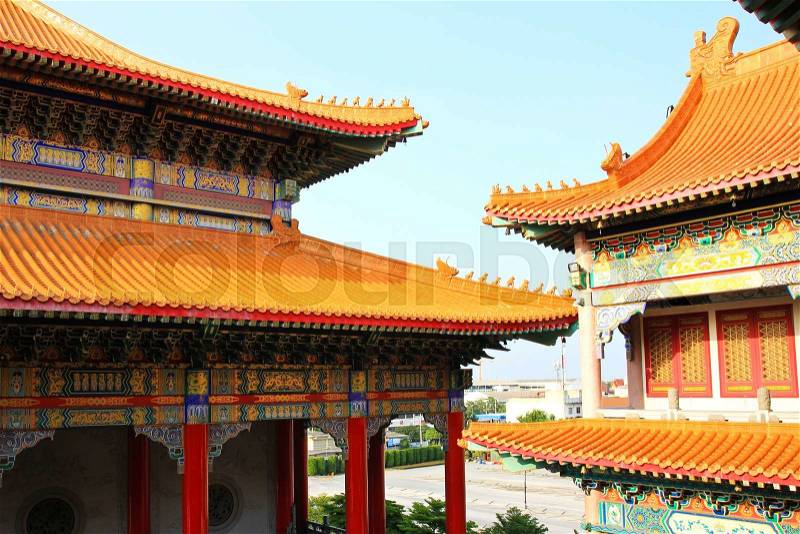 Traditional Chinese style temple at Wat Leng-Noei-Yi in Nonthaburi,Thailand, stock photo
