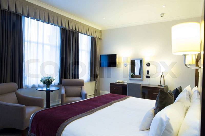 Image of a standard double hotel room, stock photo