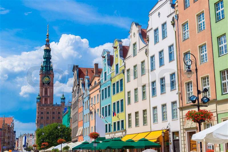 Long Street in Gdansk, Poland. Street is one of the most notable tourist attractions of the city, stock photo