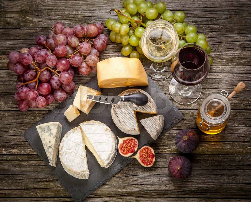 Wine and cheese still life, stock photo