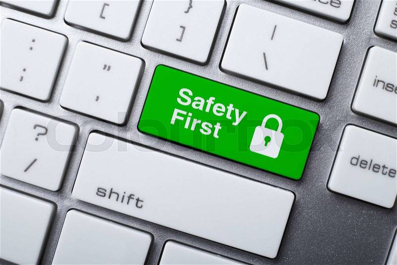 Closeup picture of Safety First button of a modern keyboard, stock photo