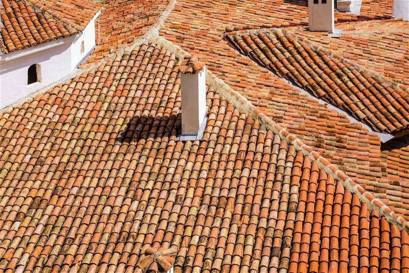 An Old Roof from Terracotta Tiles, stock photo