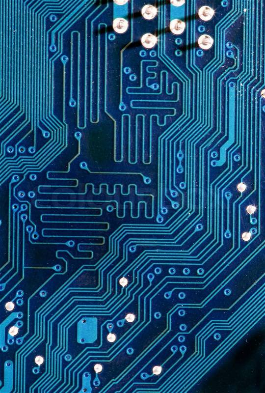 Printed circuit board of a computer with circuits, stock photo