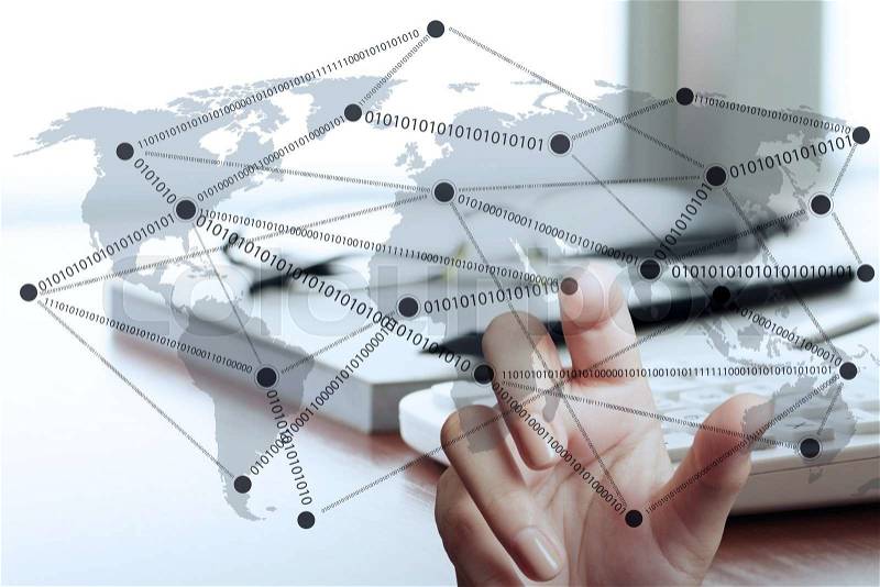 Businessman hand working with new modern computer show social network structure as concept , stock photo