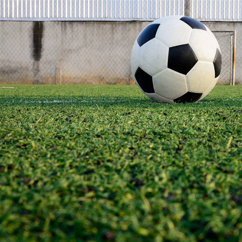 Soccer field stadium on the green grass, soccer ball sport game for background design, stock photo
