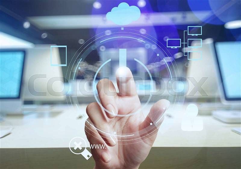 Double exposure of businessman shows modern technology as digital cloud concept , stock photo