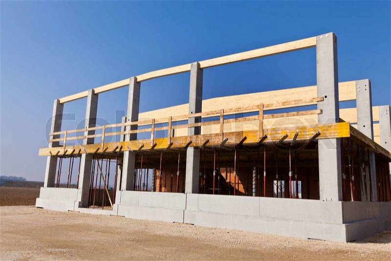 A building for warehouse and production is established. Commercial construction site, stock photo