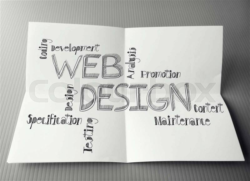 Hand drawn web design diagram on crumpled paper background as concept , stock photo