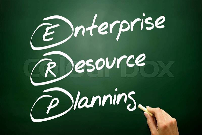 Hand drawn Enterprise resource planning (ERP) business concept on blackboard , stock photo