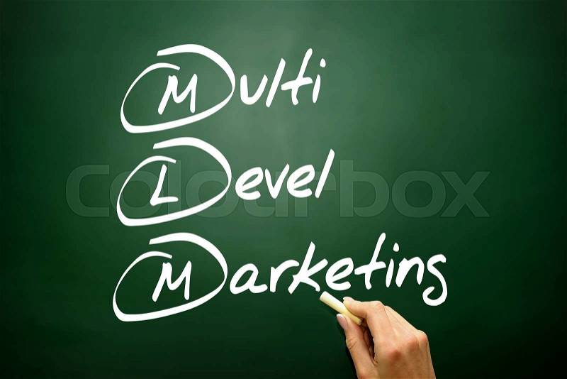 Hand drawn multi level marketing (MLM), business concept acronym on blackboard , stock photo