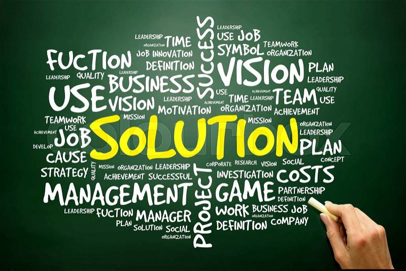 Hand drawn Word cloud of SOLUTION related items, business concept on blackboard , stock photo