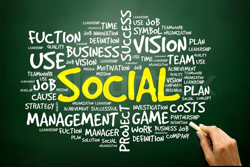 Hand drawn Word cloud of SOCIAL related items, business concept on blackboard , stock photo