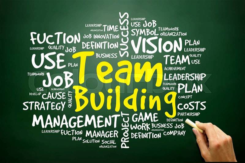 Hand drawn Word cloud of Team Building related items, business concept on blackboard , stock photo