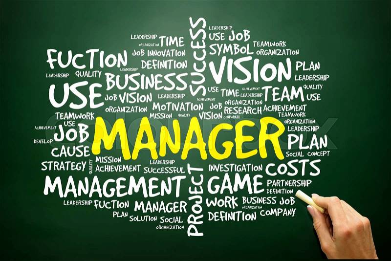 Hand drawn Word cloud of MANAGER related items, business concept on blackboard , stock photo