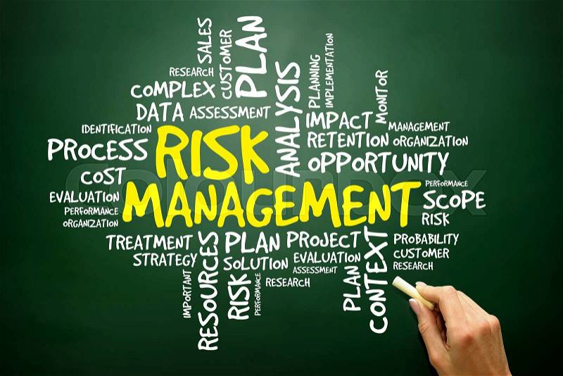 Hand drawn Word cloud of RISK MANAGEMENT related items, business concept on blackboard , stock photo
