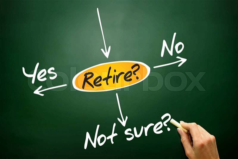 The risk to take the retirement, decide diagram, business concept on blackboard, stock photo