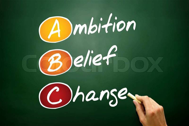 Ambition Belief Change (ABC), business concept acronym on blackboard, stock photo
