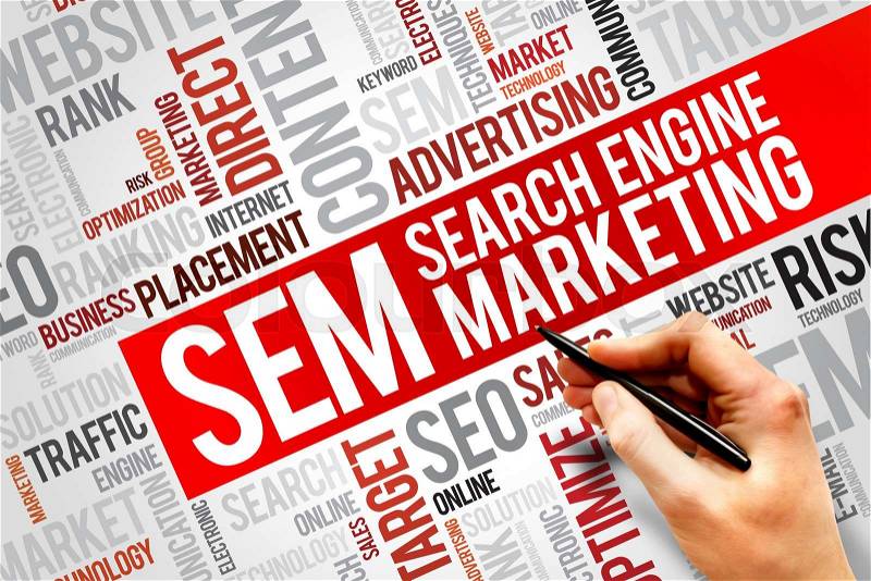 SEM (Search Engine Marketing) word cloud business concept, stock photo