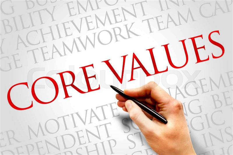 Core values word cloud, business concept, stock photo